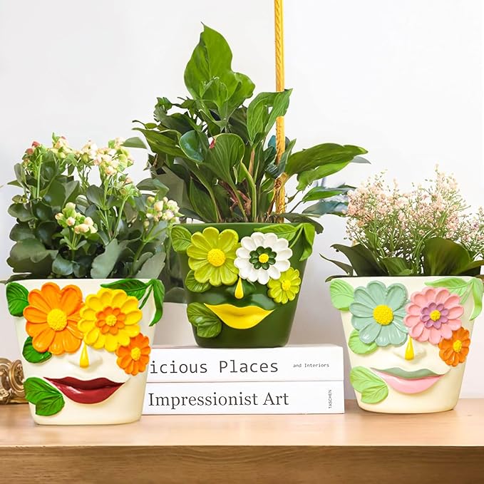 GUGUGO 8 Inch Large Flower Face Planters, Abstract Unique Head Plant Pot - Image 2