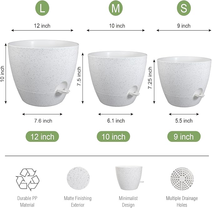 Large Self Watering Pots, 12/10/9 Plastic Planters - Image 2