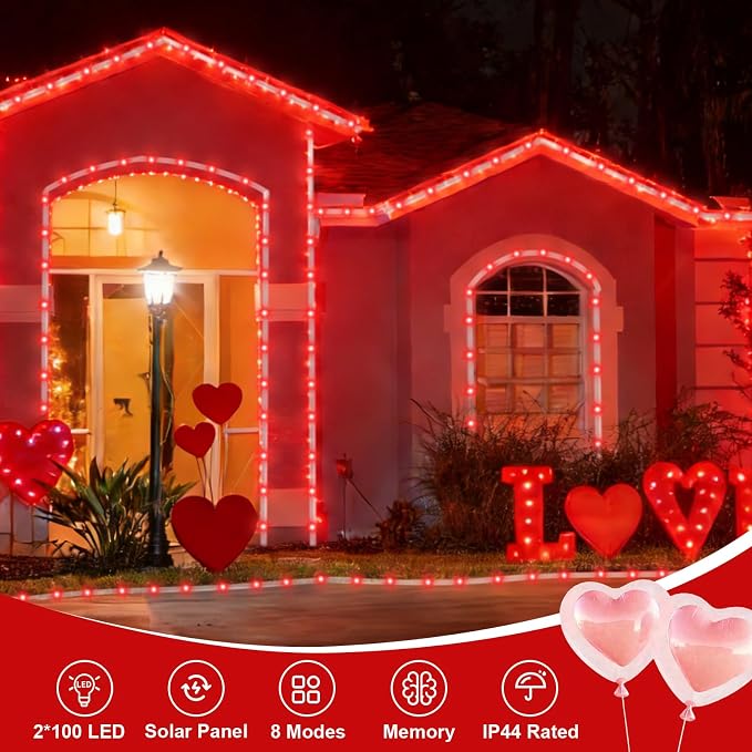 QITONG Red Solar Rope Lights Outdoor, 2 Pack Each 33ft 100LED String Light - Image 2