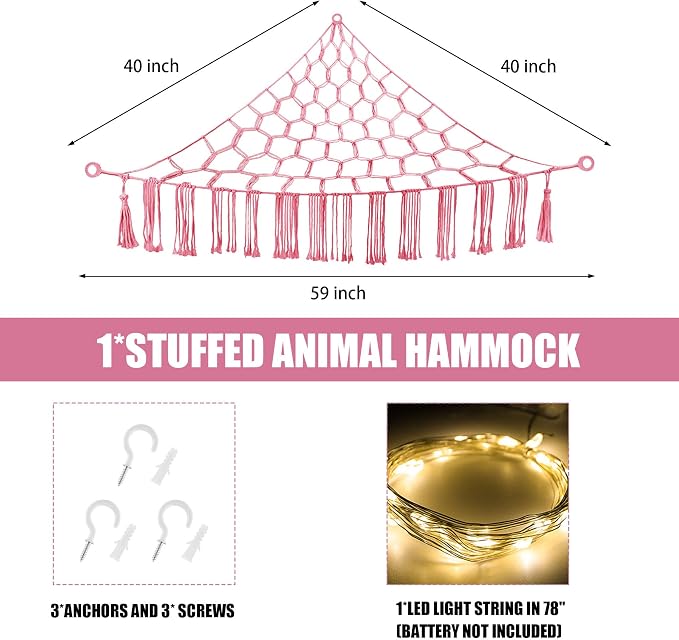 Stuffed Animal Hammock with LED Light, Large Stuffed Animals Storage Corner - Image 5