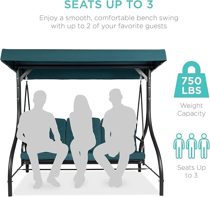 Best Choice Products 3-Seat Outdoor Large Converting Canopy Swing Glider - Image 4