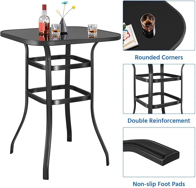Yaheetech Patio Bar Table Tempered Glass, Height High Top Outdoor Pub Height - Image 6