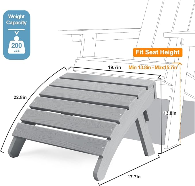 MXIMU Folding Adirondack Ottoman Set of 4: HIPS Plastic Outdoor Footrest Easy - Image 6