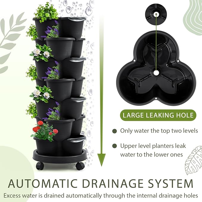 Umigy 2 Set Black 7 Tier Stackable Vertical Planters - Image 4