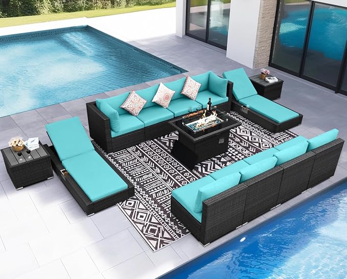 NICESOUL 13 Piece Outdoor Sectional w/Fire Pit Table, Luxury Modular Patio - Image 2