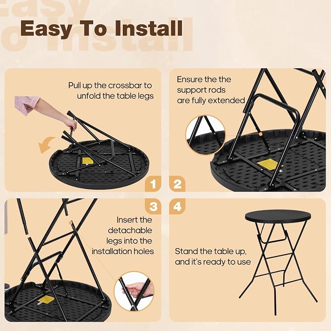 32" Round Folding Table, Portable Bar Height Folding Table - Image 6