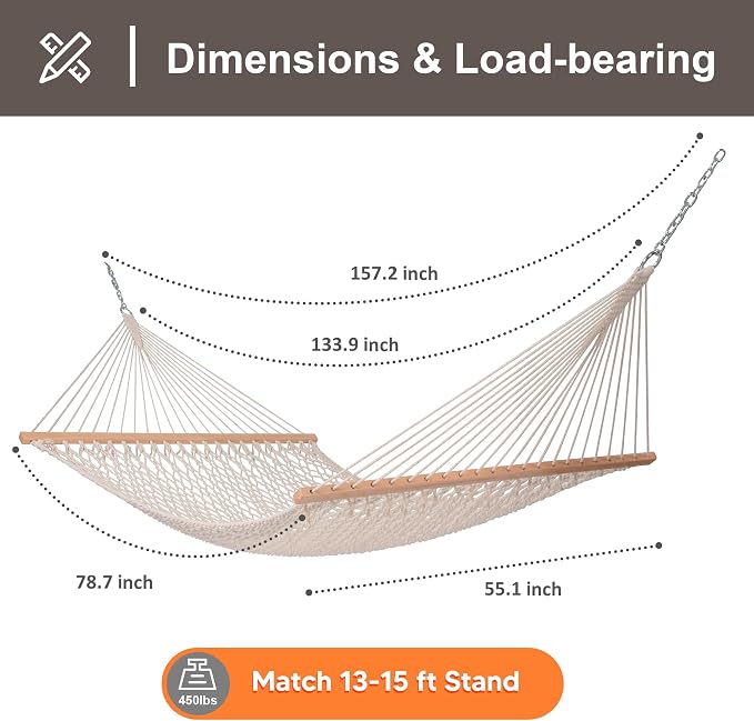 SUNCREAT Hammocks Traditional Rope Double Hammock - Image 2