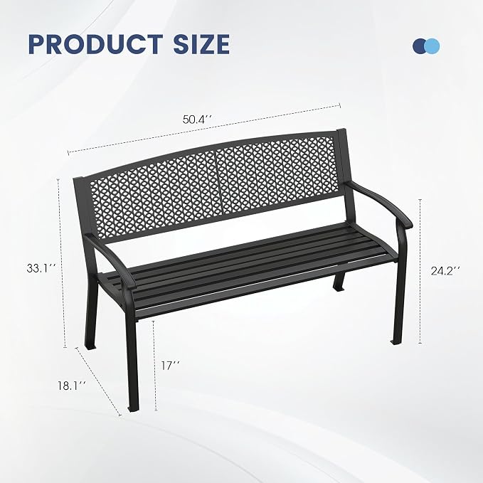 VICLLAX Outdoor Garden Bench, Metal Frame Patio Bench - Image 2