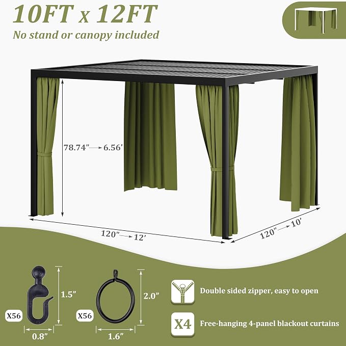 Gazebo Universal Replacement Privacy Curtain, 4-Panels Sidewall Curtains - Image 2