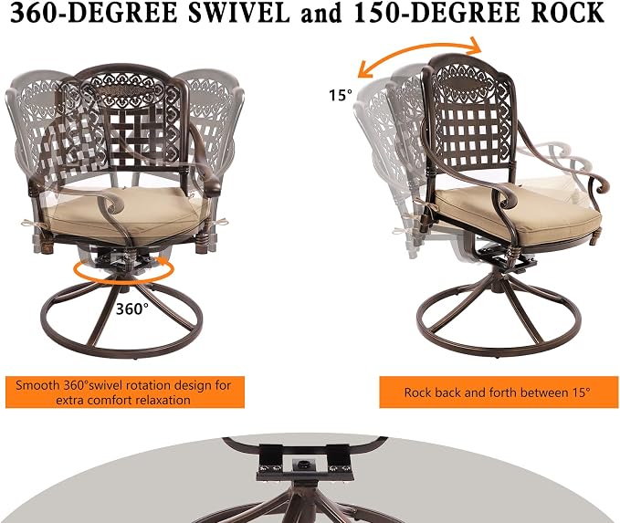 Grepatio 3 Piece Patio Bistro Set Outdoor Cast Aluminum Dining Set Patio Bistro - Image 6