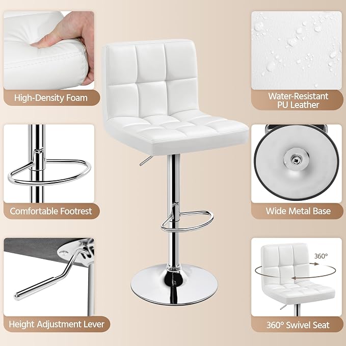 Yaheetech Bar Stools Set of 3, Adjustable PU Leather Swivel Barstools, Modern - Image 9