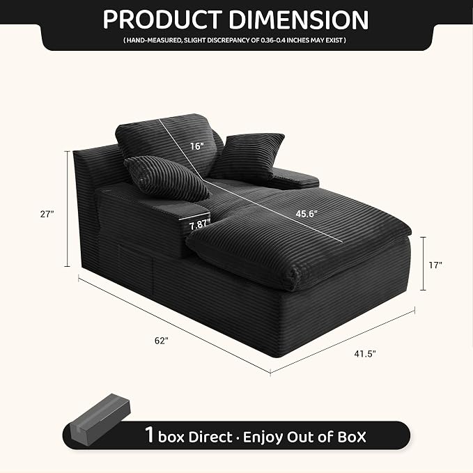63" Chaise Lounge Chair Indoor, Set of Convertible Sleeper Sofa Couch - Image 2