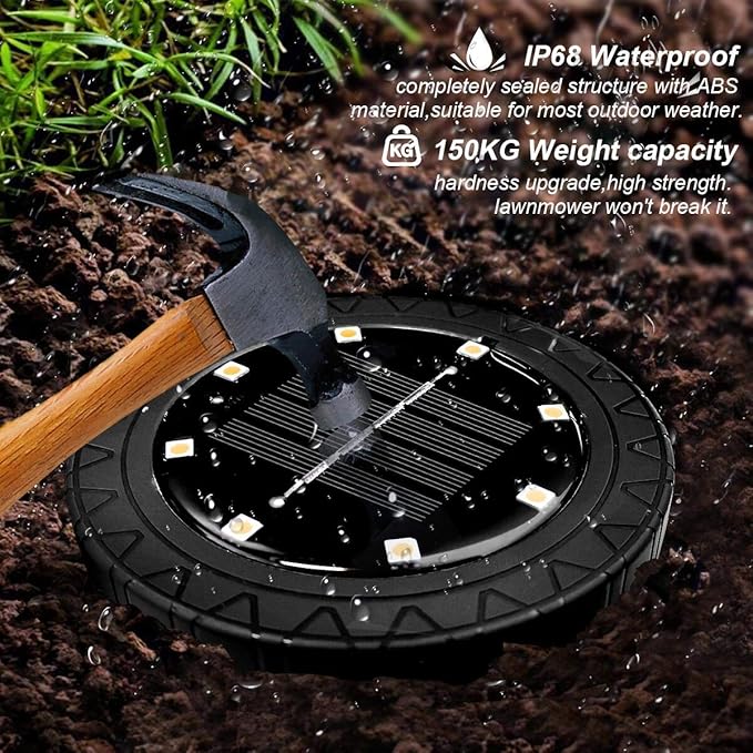 Solar Powered 8 Pack Outdoor LED Disk Lights - Image 3