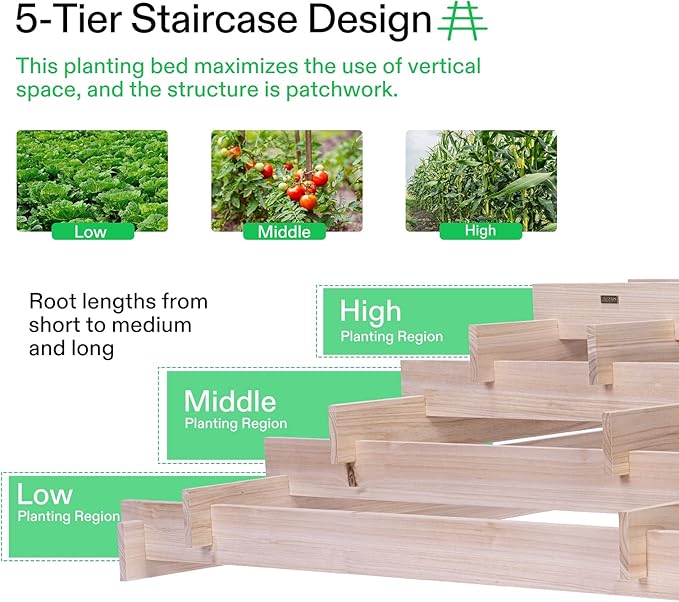 VIVOSUN 5-Tier Wooden Raised Garden Bed, Outdoor Wood Planter Box - Image 4