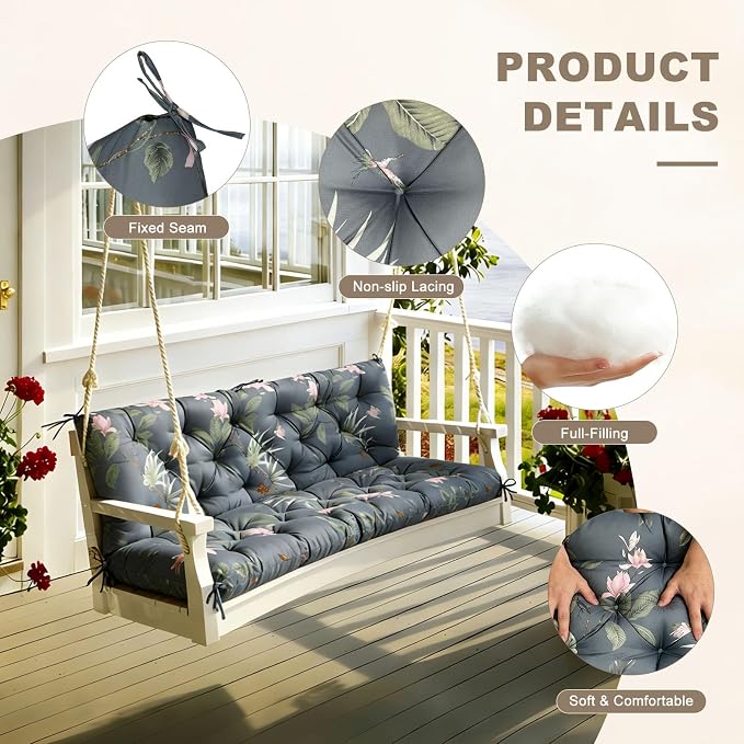 Porch Swing Cushion with Backrest, Waterproof Bench Cushion - Image 5