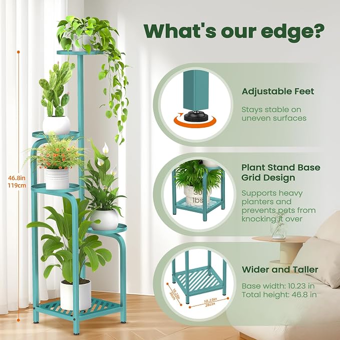 TOSKING 5 Tier Tall Plant Stand Indoor Outdoor, Heavy Duty Corner Shelf - Image 4