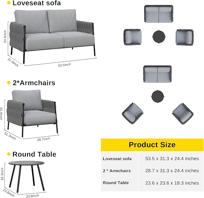 East Oak 3-Piece Patio Furniture Set | Life Chatter 4-Seat Outdoor Furniture | - Image 2