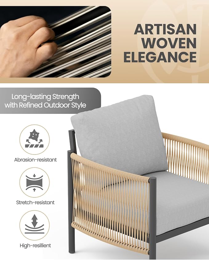 Aluminum Patio Furniture Set, 5 Seats Modern Outdoor Sectional Furniture - Image 2