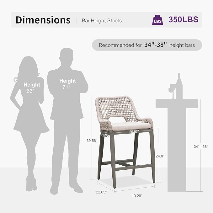 PURPLE LEAF Counter Height Bar Stools Set of 2 Outdoor Bar Chair - Image 2