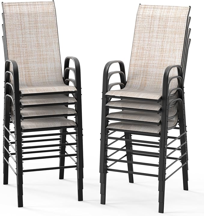 VINGLI Outdoor Bar Chairs Set of 8 – Stackable Outdoor Bar Stools by VINGLI