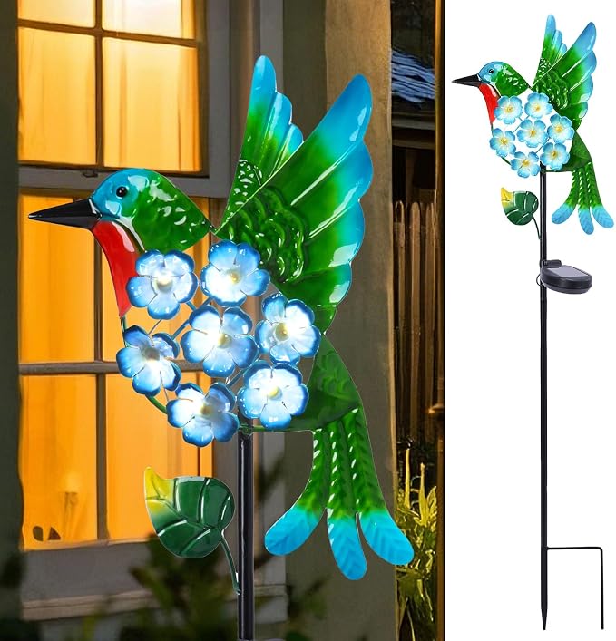 Solar Lights Outdoor Decorative Metal Solar Hummingbird Waterproof LED Metal by Afirst