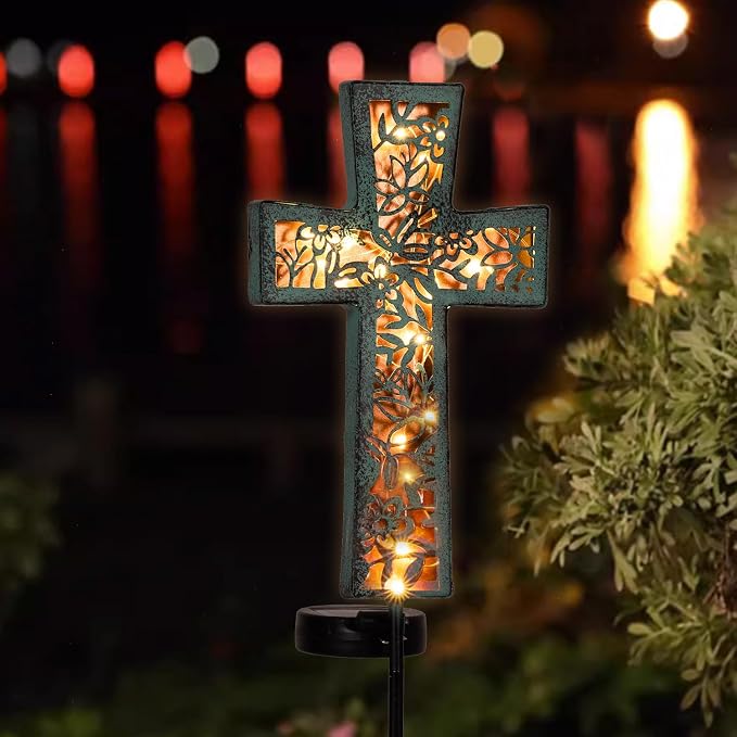 Solar Cross Garden Stake Lights 38inch Outdoor Waterproof Memorial Garden Decor - Image 2