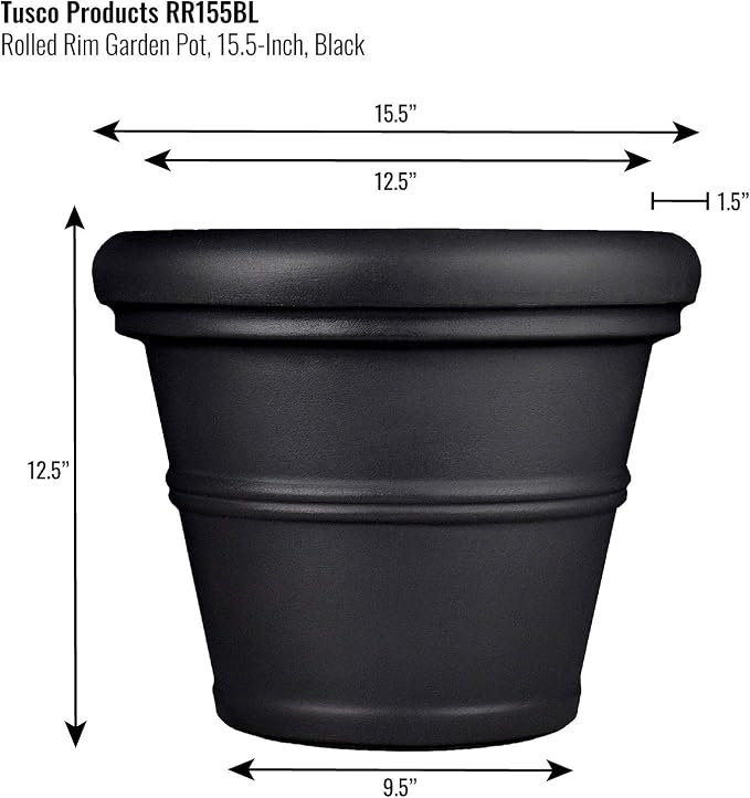 Tusco Products RR155BK Classic Rolled Rim Garden Planter - Image 2