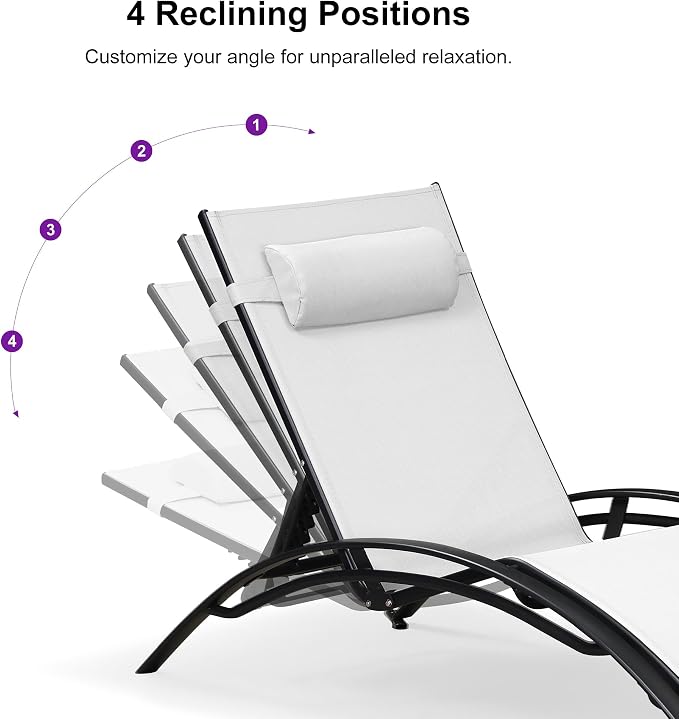 PURPLE LEAF Patio Chaise Lounge Set of 3 Outdoor Lounge Chair Beach Pool - Image 4