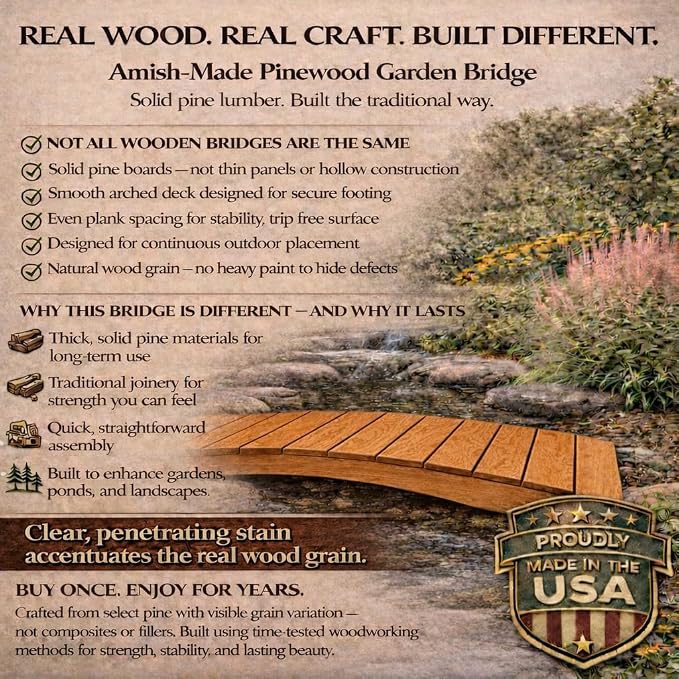 12 FT CEDAR Amish Made Pinewood Heavy Duty Garden Bridge - Image 3
