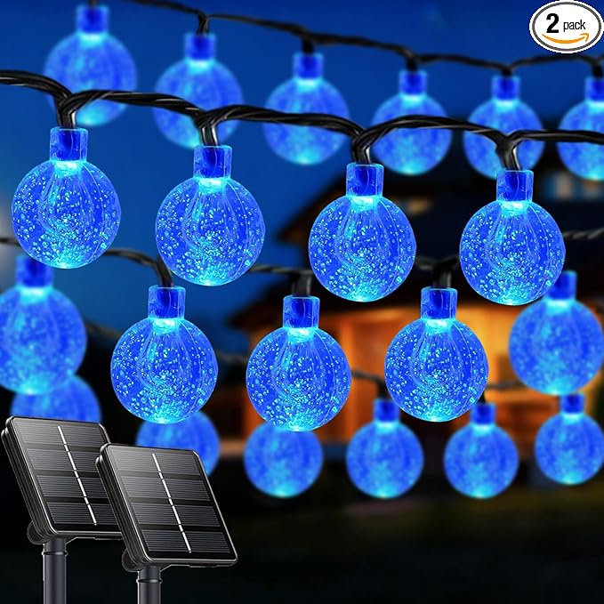 LORRYTE 2-Pack 120 LED Blue Solar String Lights Outdoor - 72FT Crystal Globe by LORRYTE
