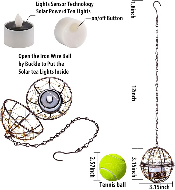 Outdoor Solar Hanging Lanterns Waterproof, Globe Hanging Candle Holder - Image 4