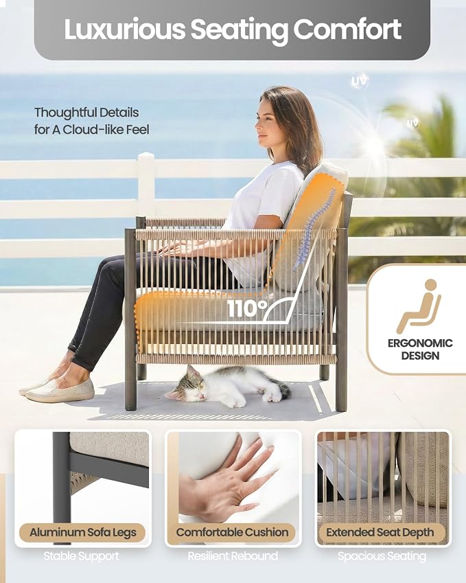 Aluminum Patio Furniture Set, 4 Seats Modern Outdoor Sectional Furniture - Image 3