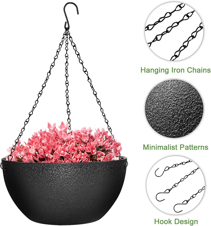 Enenes 13 Inch Large Hanging Planters 2 Pack, Plastic Plant Pots - Image 4