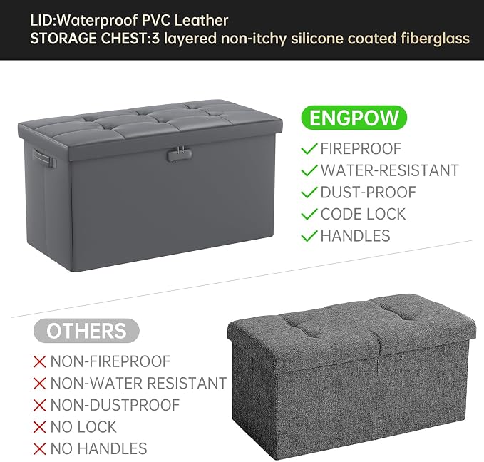 ENGPOW Storage Ottoman Bench, Fireproof Folding Bench - Image 9