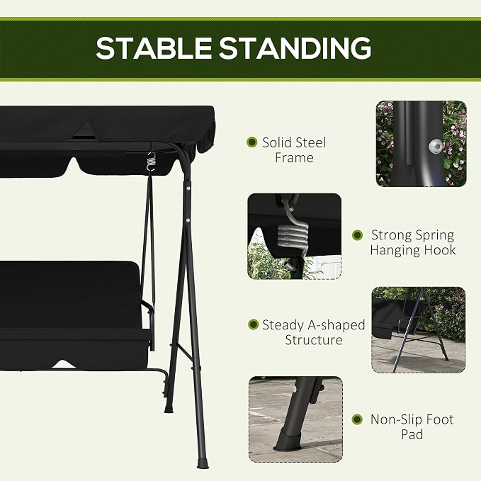 Outsunny 3-Seat Outdoor Patio Swing Chair - Image 4