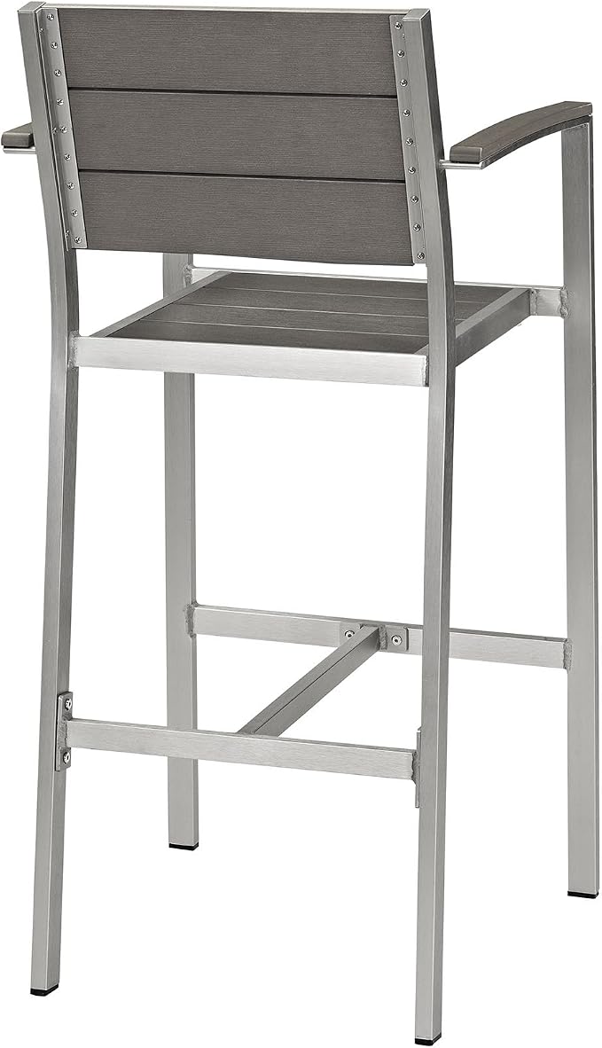 Modway Shore Aluminum Outdoor Patio Bar Stool in Silver Gray - Image 6