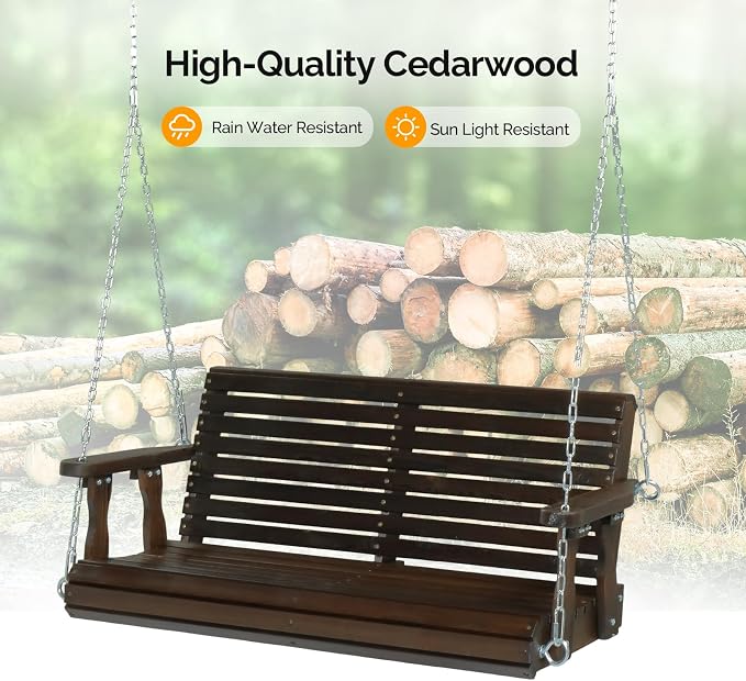 VINGLI Upgraded Patio Wooden Porch Swing - Image 4
