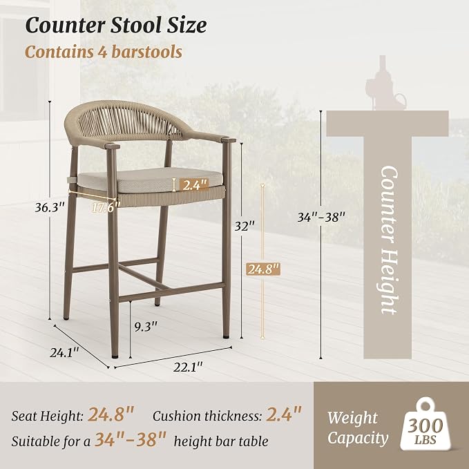 Bar Stools Set of 4, 24.8'' Aluminum Outdoor Bar Stool - Image 2
