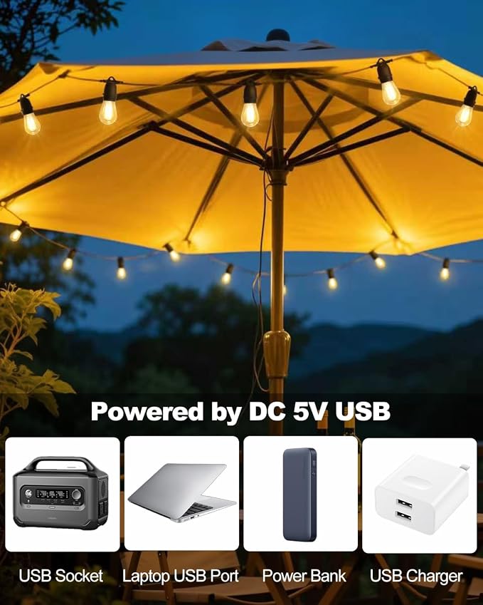 BRIMAX 24.6Ft USB Powered String Lights, 10 LED Bulbs Waterproof & Shatterproof - Image 3