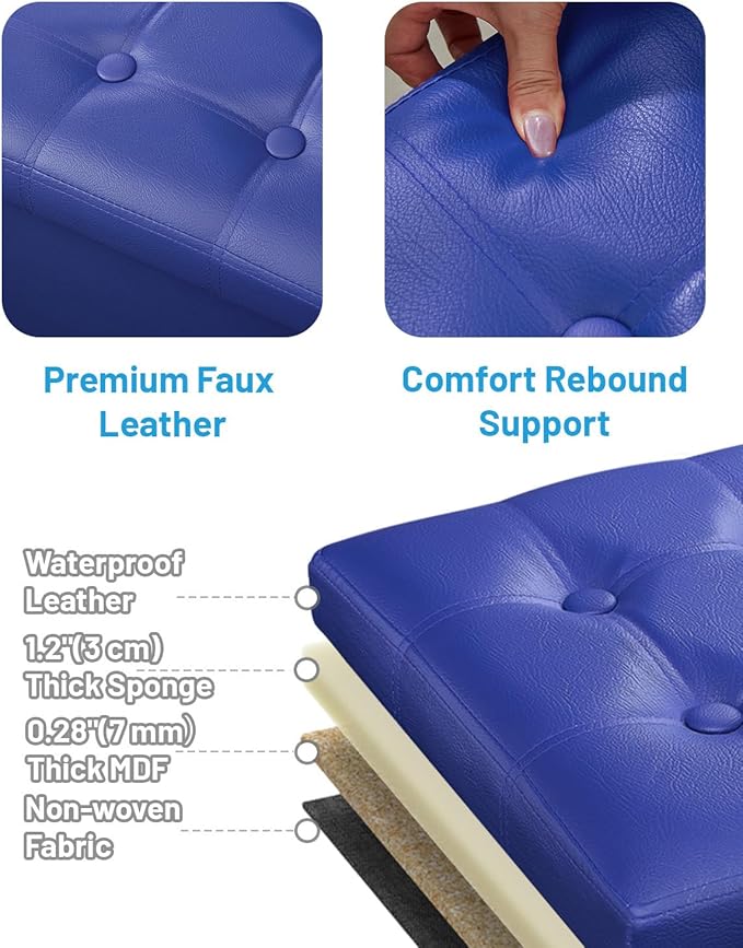 AmasSmile Storage Ottoman Foot Rest Stool, 17 inch Folding Leather Footstool - Image 5