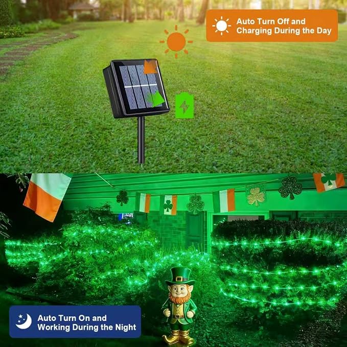 QITONG 4 Pack Solar St. Patricks Fairy Lights, Each 33ft 100 LED Green - Image 3