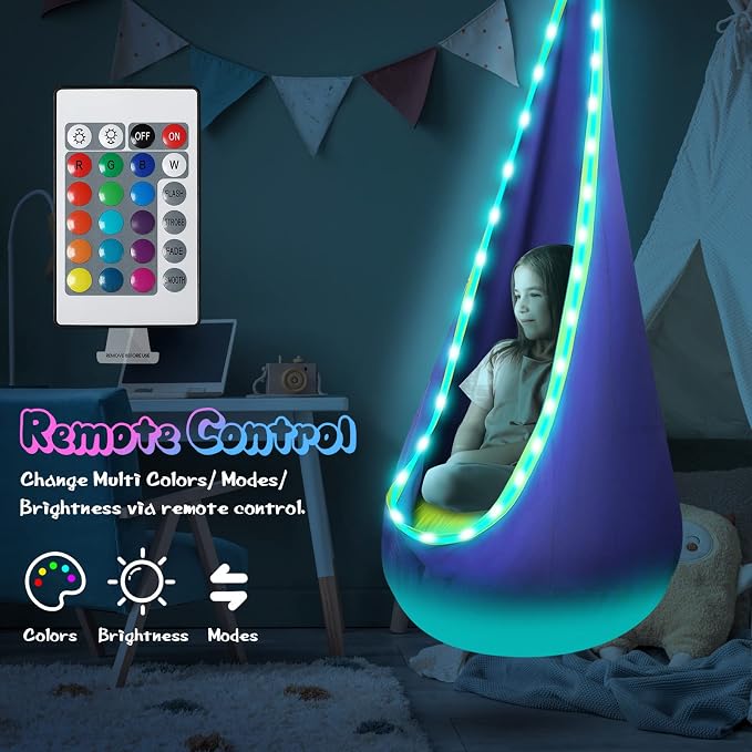 Light Up Kids Pod Swing Seat, Upgraded Kids Hanging Hammock Swing - Image 2