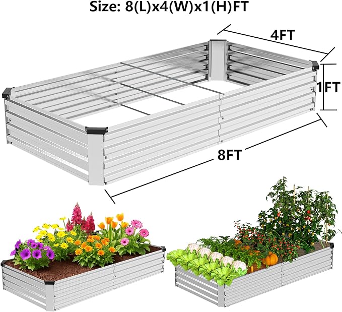 2 Pack 8x4x1FT Galvanized Metal Raised Garden Bed Kit - Image 2