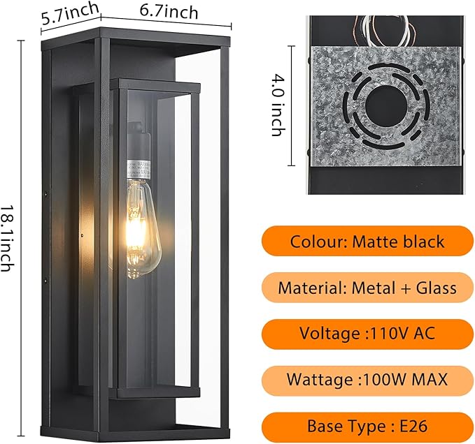 AIBISDO 18In Large Outdoor Wall Light -2 Pack, Outdoor Wall Lantern - Image 6