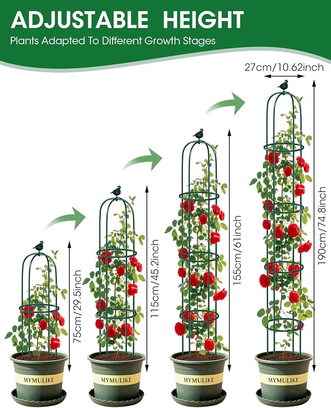 2PCS Garden Trellis for Climbing Plants, 6.2FT Rustproof Metal Pipe - Image 2