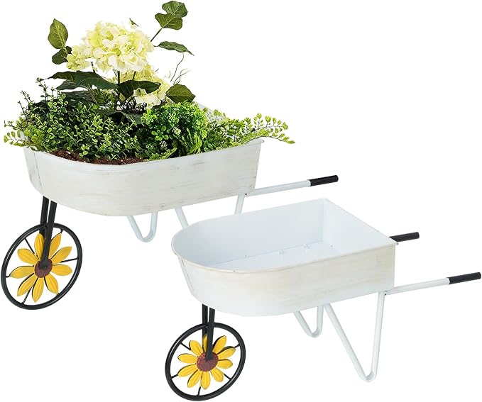 BAYN Metal Wheelbarrow Flower Cart Planter, 2 Packs Plant Stands by BAYN