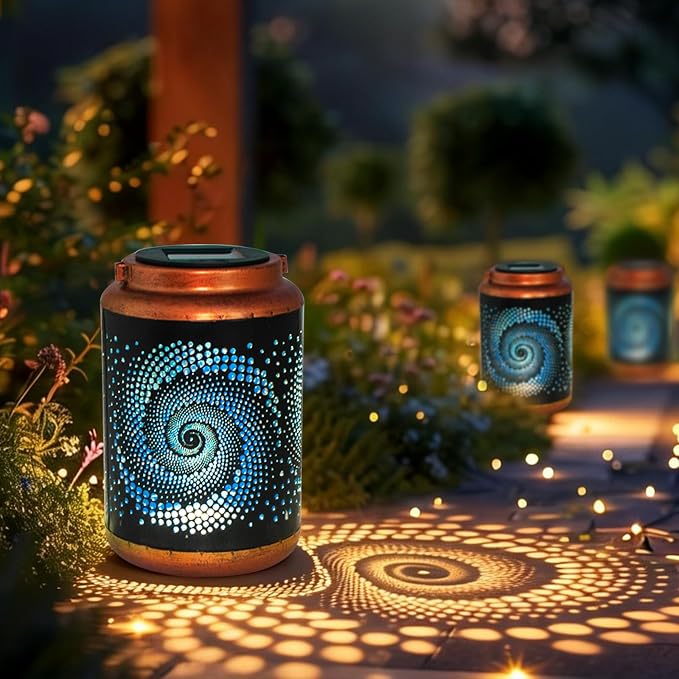 2 Pack Solar Lanterns Outdoor Hanging Metal Waterproof LED - Image 6