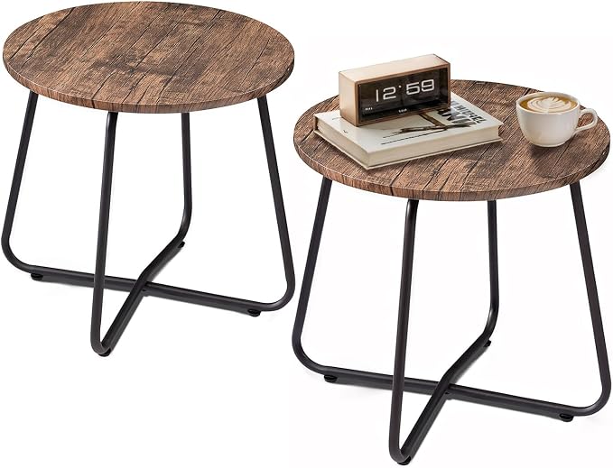 VECELO 17.7 inch Small Round Outdoor Side Table, Patio End Table, Waterproof by VECELO