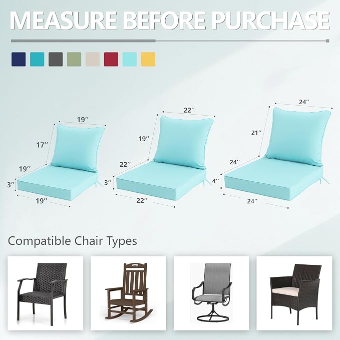 24x24 Inch Outdoor Chair Cushions Set of 2, Patio Furniture Cushions - Image 7
