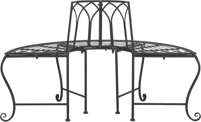 SAFAVIEH Outdoor Collection Abia Victorian Antique Black Semicircle Tree Bench - Image 5